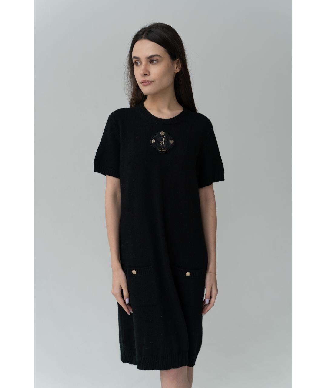 CHANEL Черное кашемировое повседневное платье, фото 2