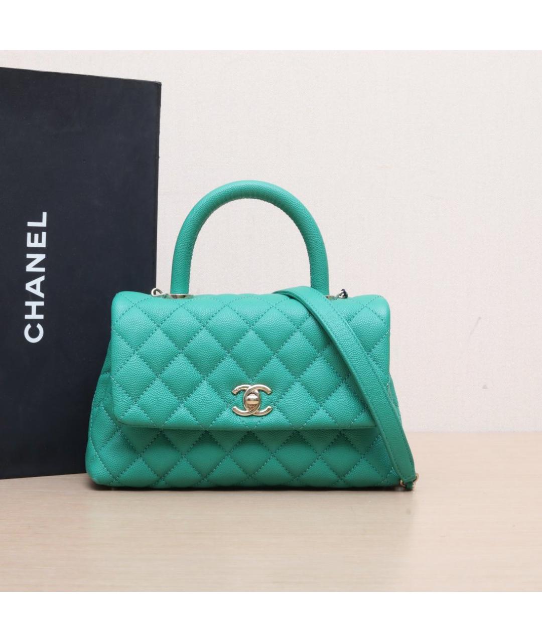 CHANEL Бирюзовая кожаная сумка через плечо, фото 2