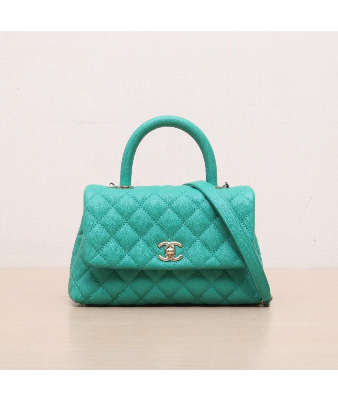 CHANEL Бирюзовая кожаная сумка через плечо, фото 3