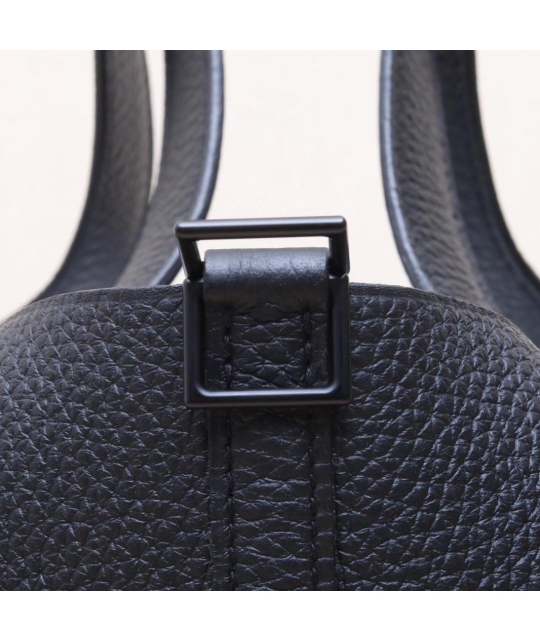 HERMES Черная кожаная сумка тоут, фото 7