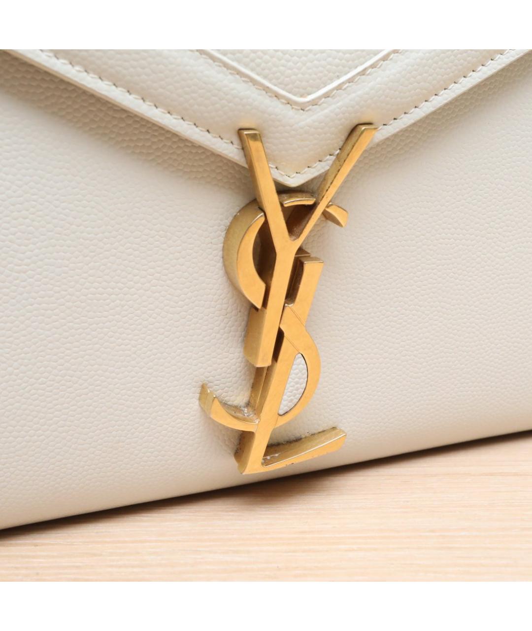 SAINT LAURENT Белая кожаная сумка через плечо, фото 6