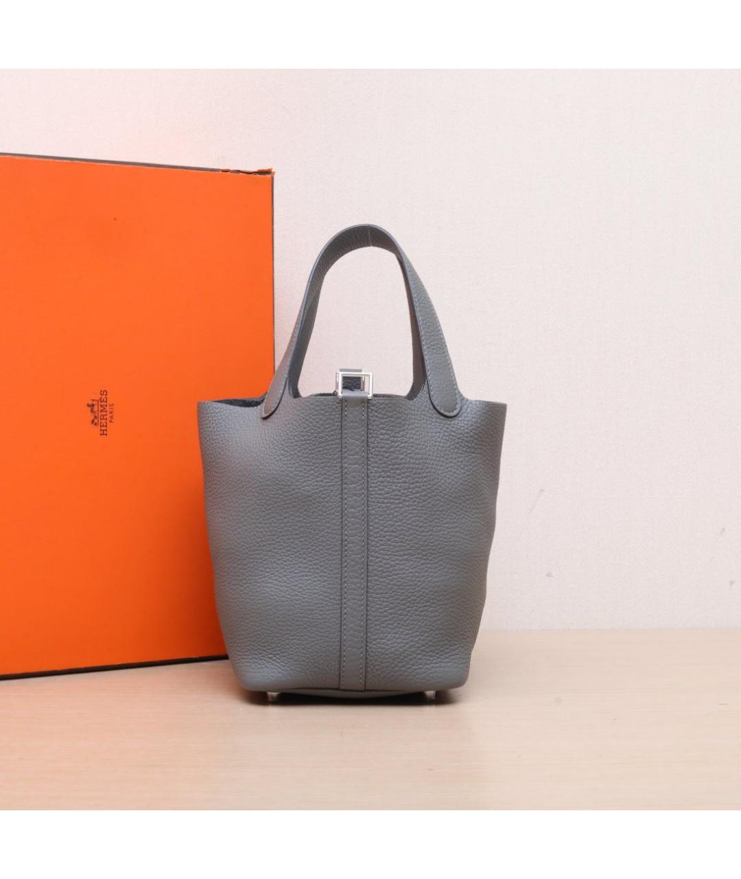 HERMES Серая кожаная сумка тоут, фото 2