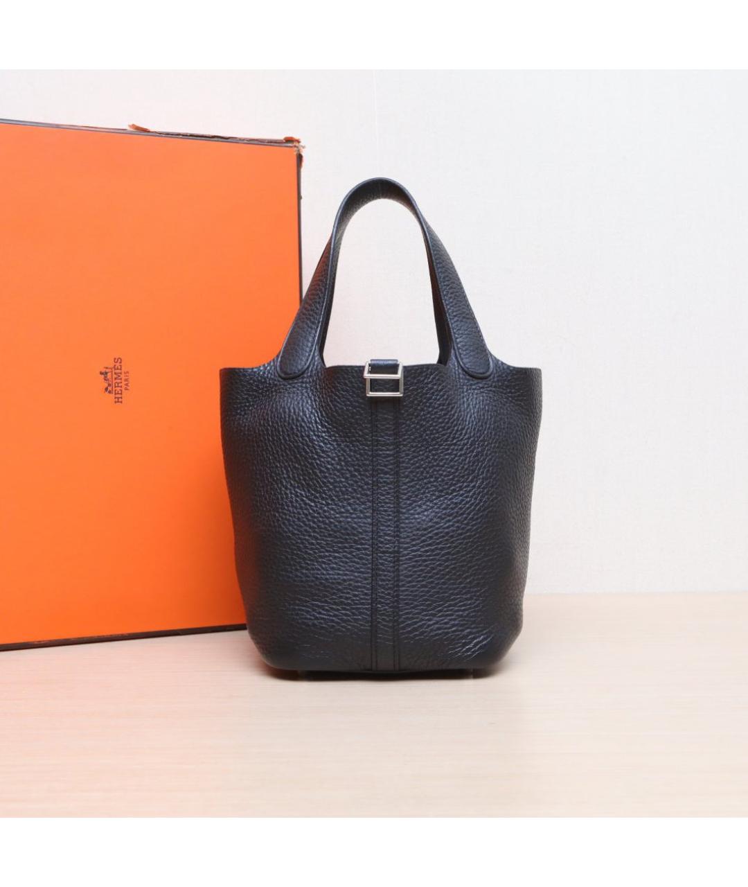 HERMES Черная кожаная сумка тоут, фото 2