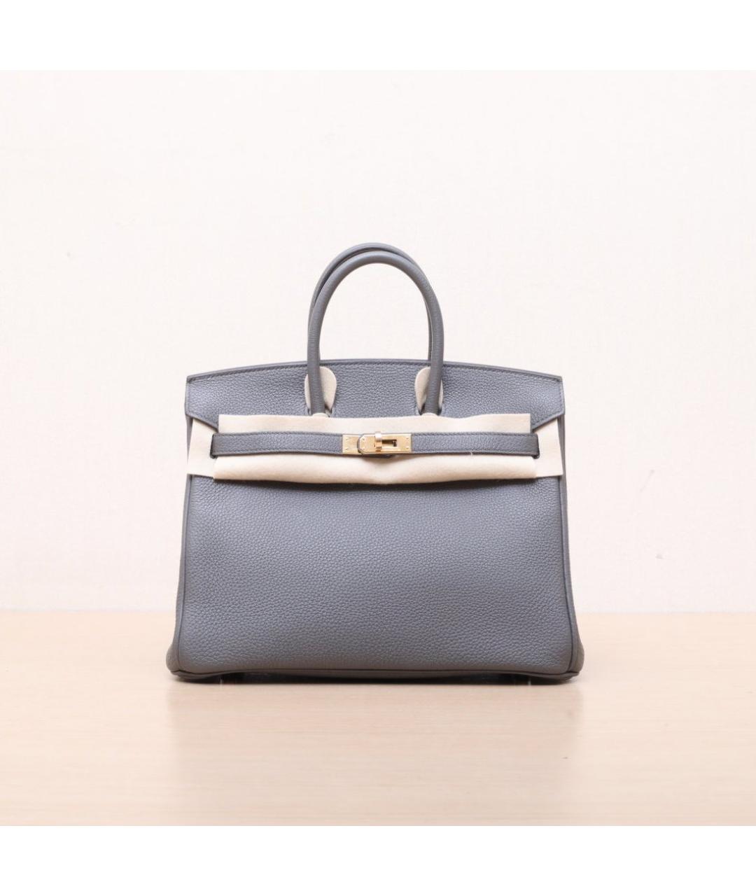 HERMES Серая кожаная сумка тоут, фото 3