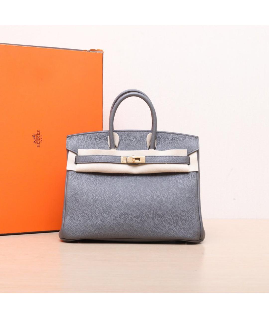 HERMES Серая кожаная сумка тоут, фото 2