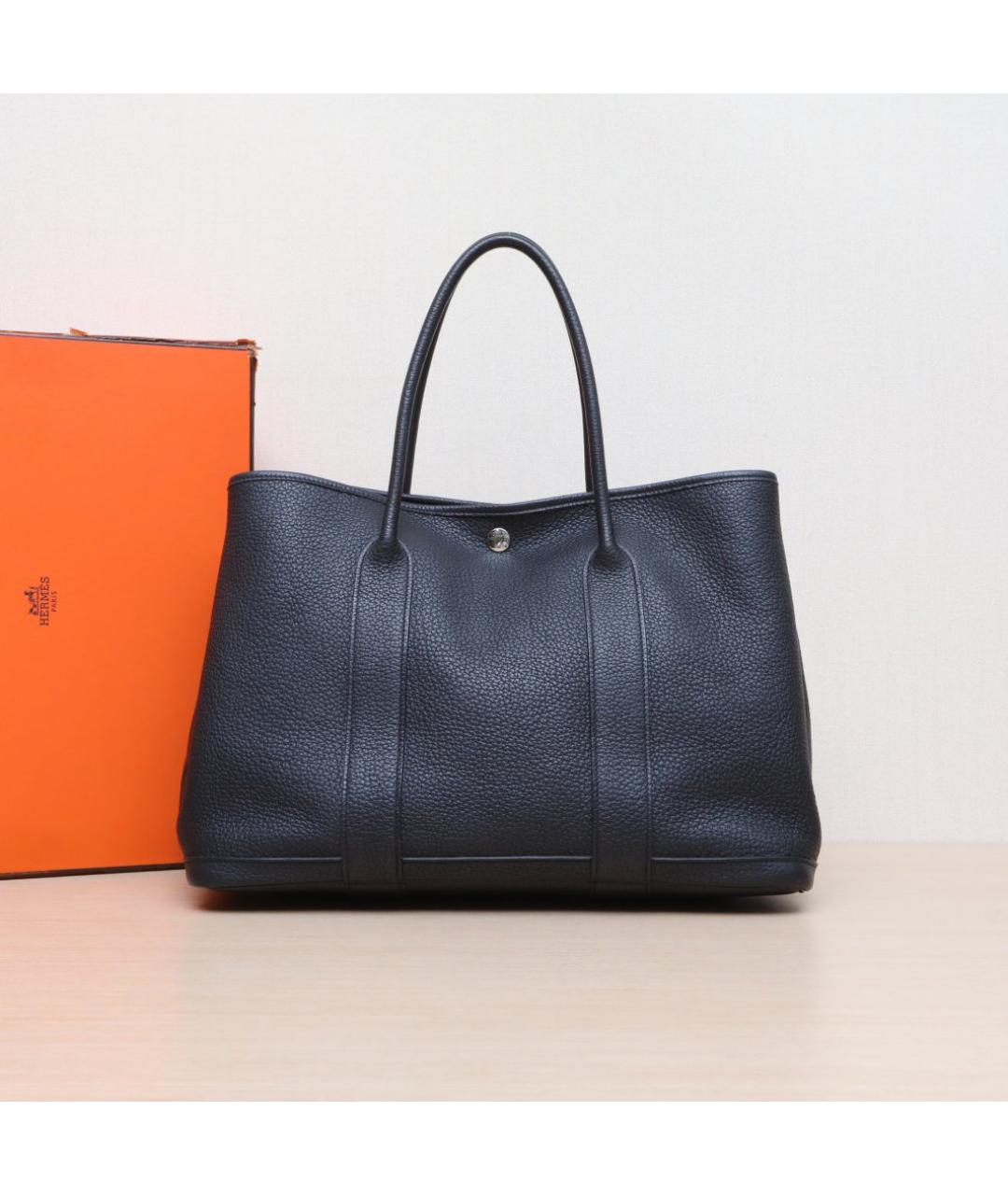 HERMES Черная кожаная сумка тоут, фото 2