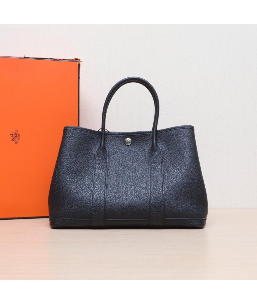 HERMES Черная кожаная сумка тоут, фото 2