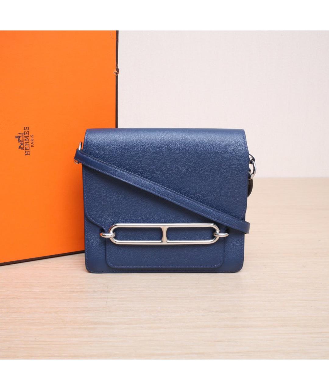 HERMES Темно-синяя кожаная сумка через плечо, фото 2