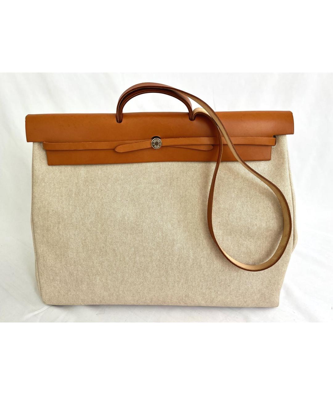 HERMES Бежевая кожаная дорожная/спортивная сумка, фото 2