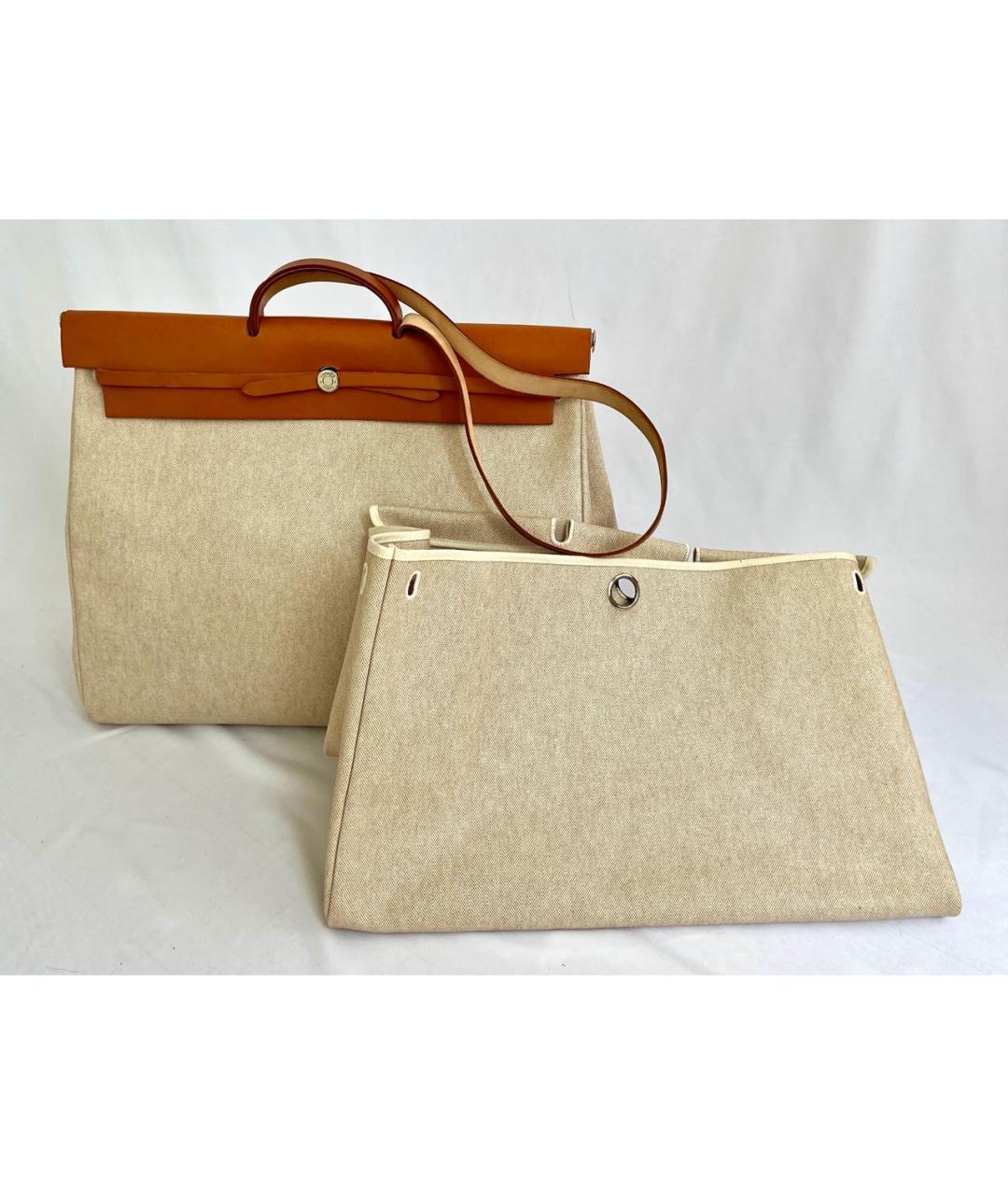 HERMES Бежевая кожаная дорожная/спортивная сумка, фото 9