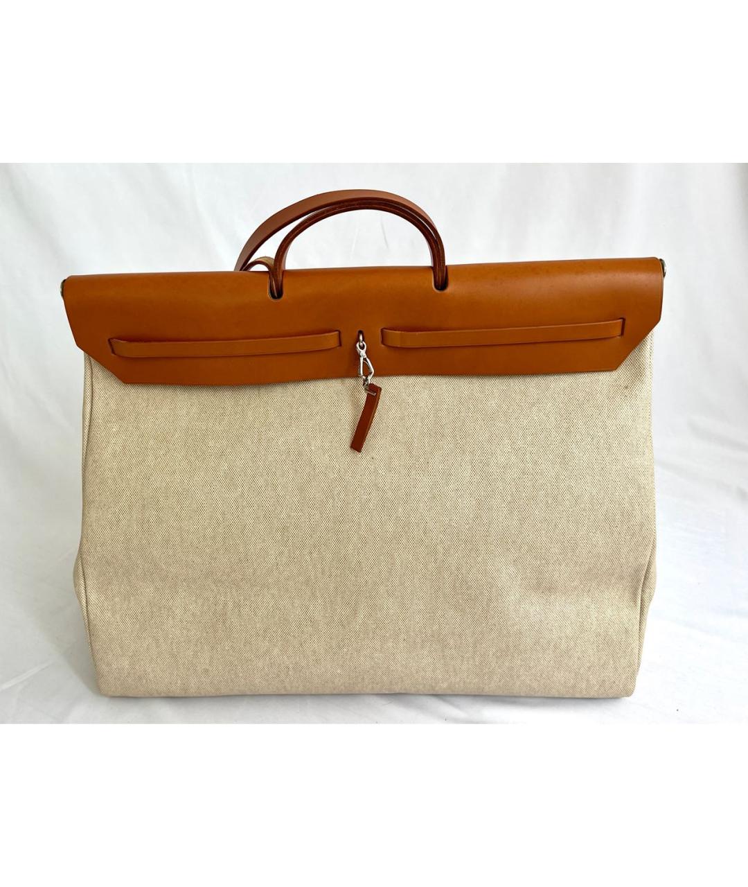 HERMES Бежевая кожаная дорожная/спортивная сумка, фото 3