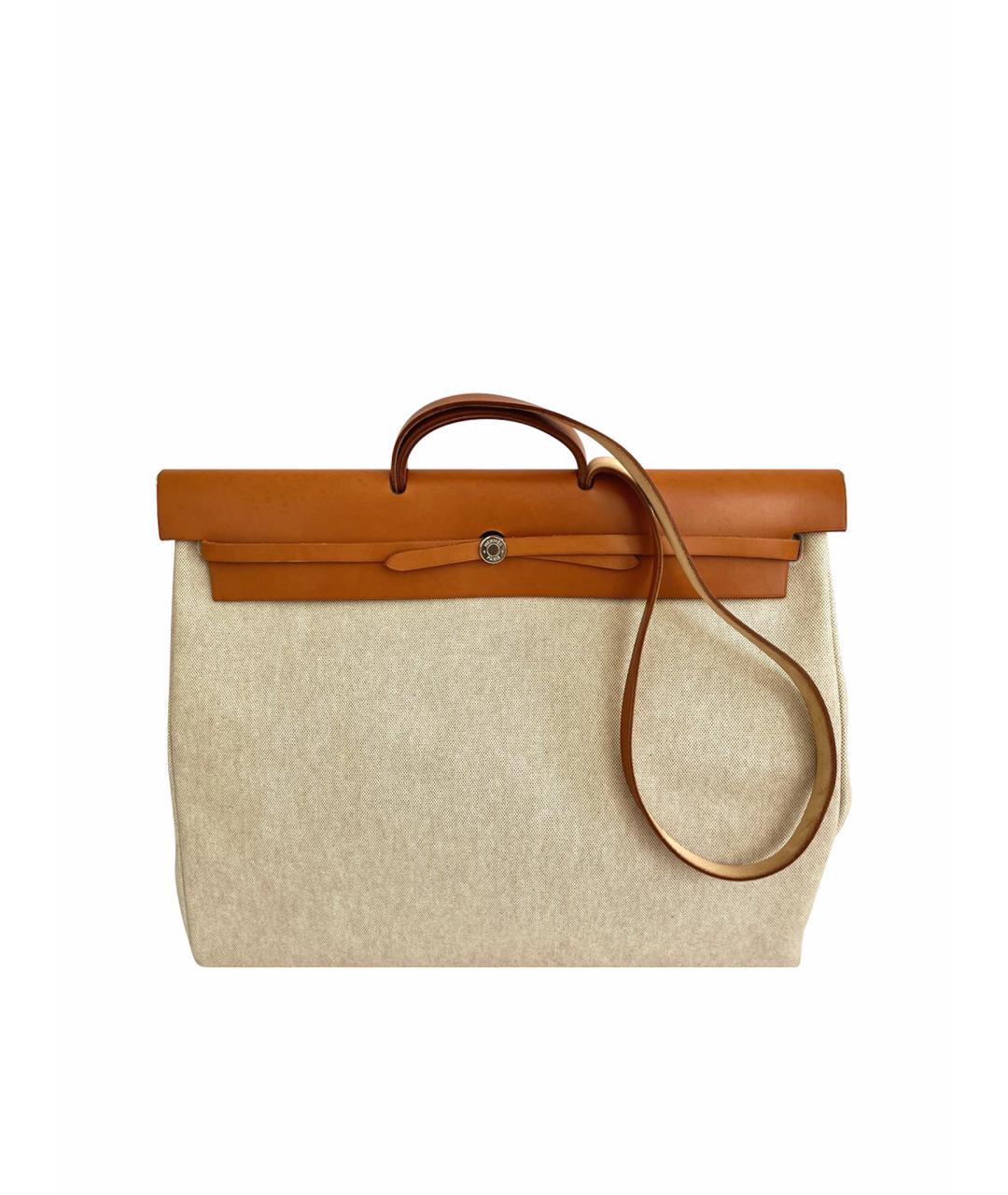 HERMES Бежевая кожаная дорожная/спортивная сумка, фото 1