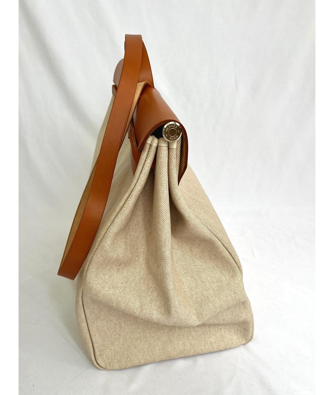 HERMES Бежевая кожаная дорожная/спортивная сумка, фото 4