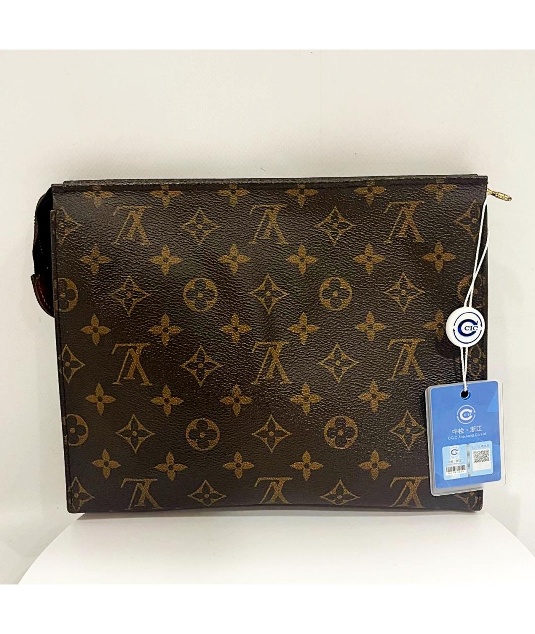LOUIS VUITTON Коричневая кожаная косметичка, фото 3