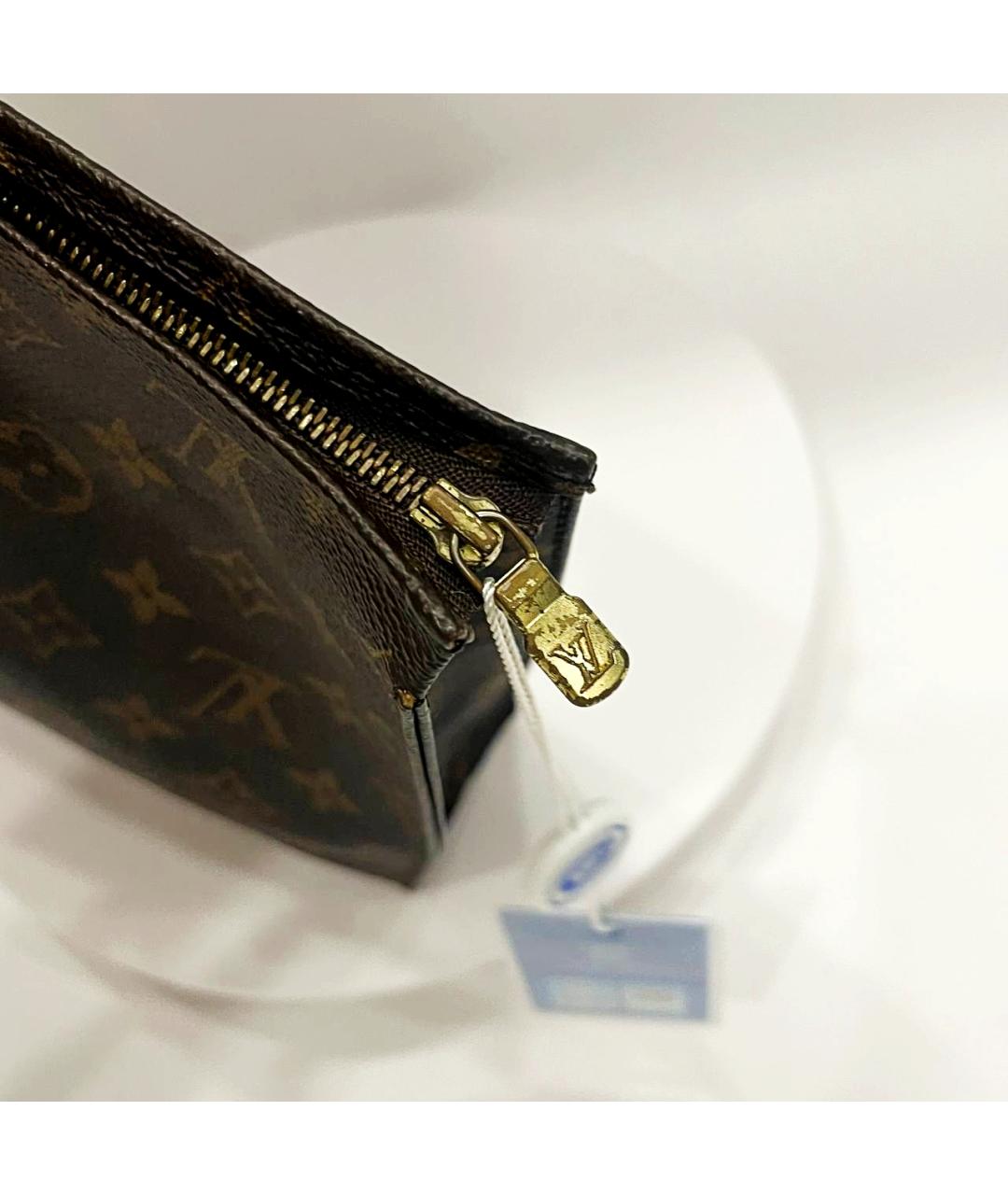LOUIS VUITTON Коричневая кожаная косметичка, фото 5