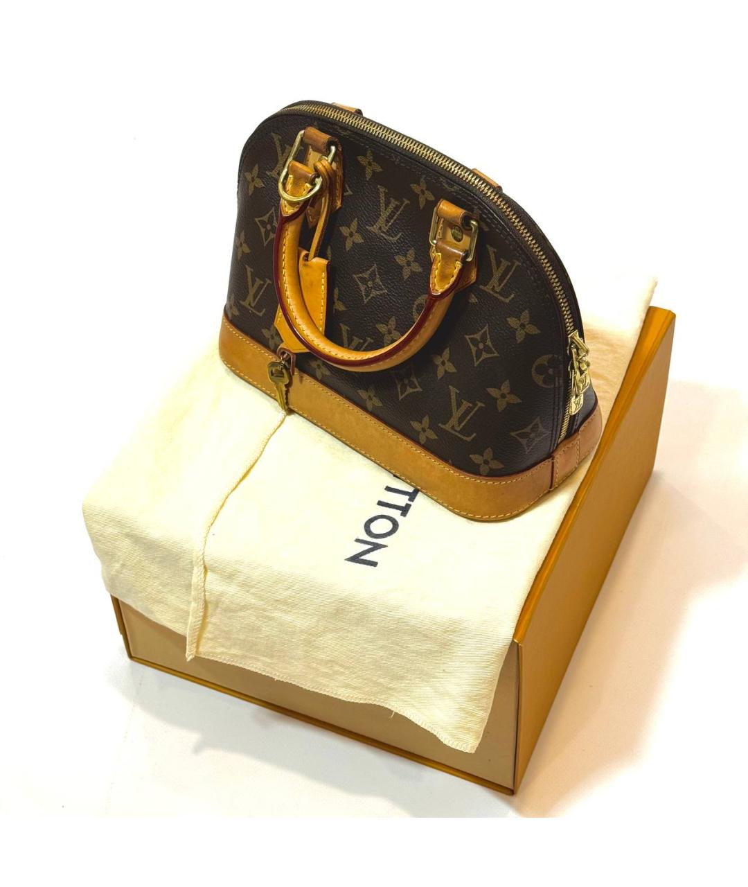 LOUIS VUITTON Коричневая кожаная сумка с короткими ручками, фото 2