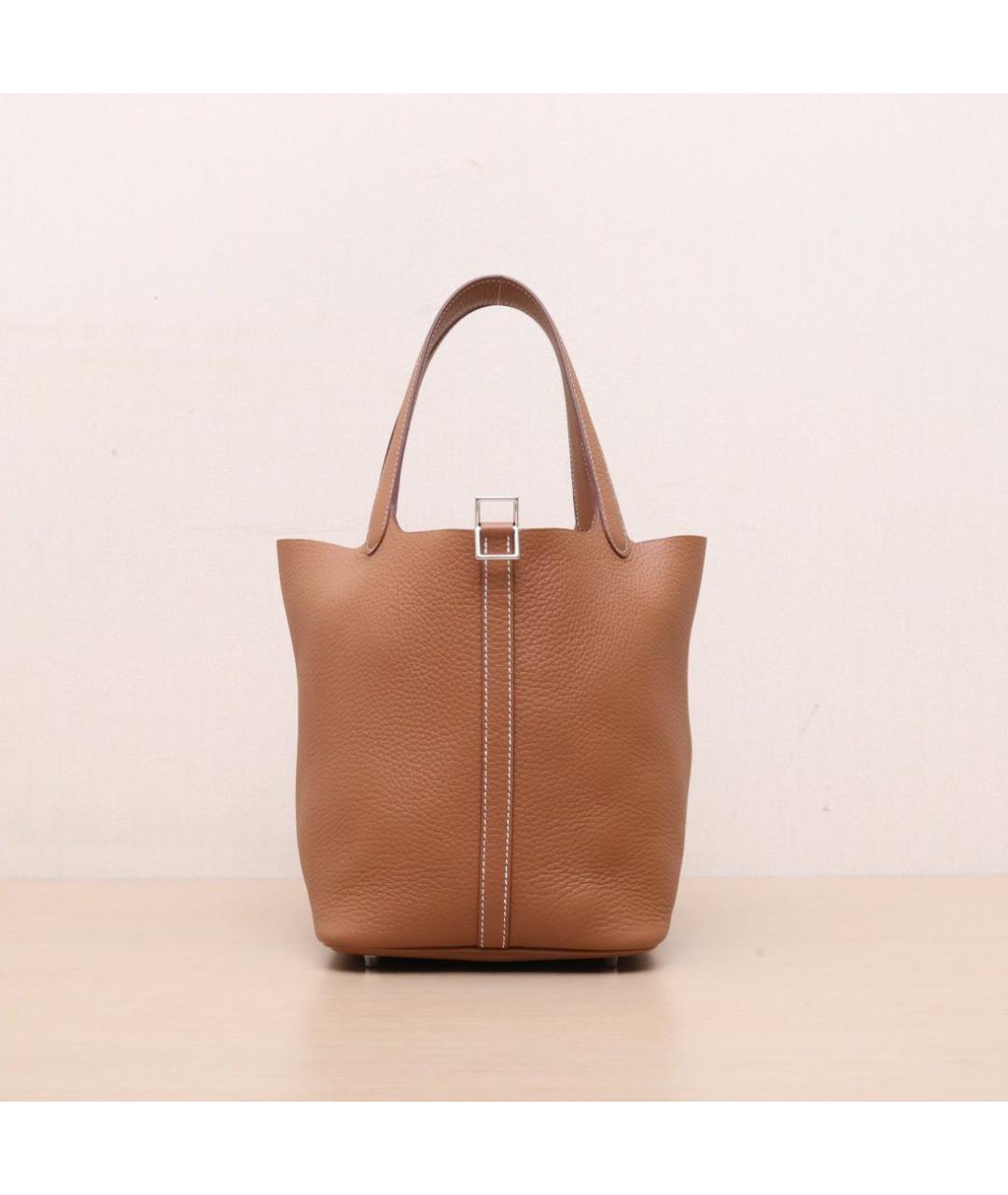 HERMES Коричневая кожаная сумка тоут, фото 3