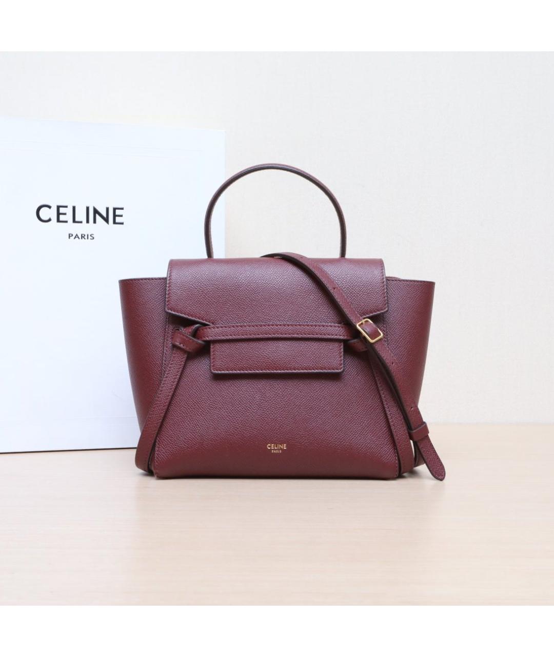 CELINE Бордовая кожаная сумка через плечо, фото 2