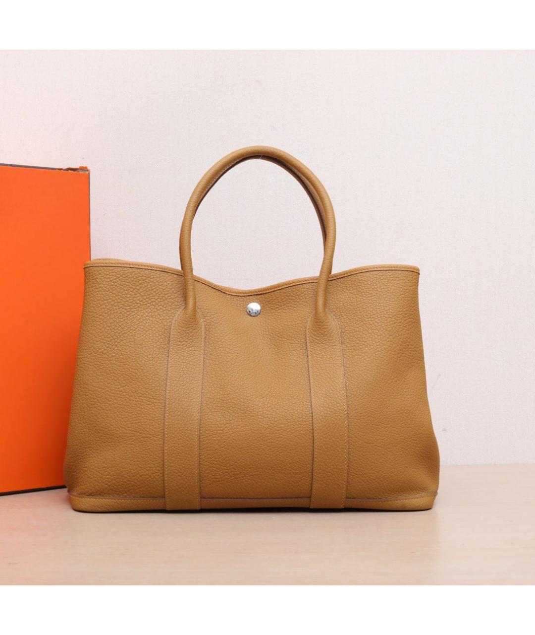 HERMES Горчичная кожаная сумка тоут, фото 2