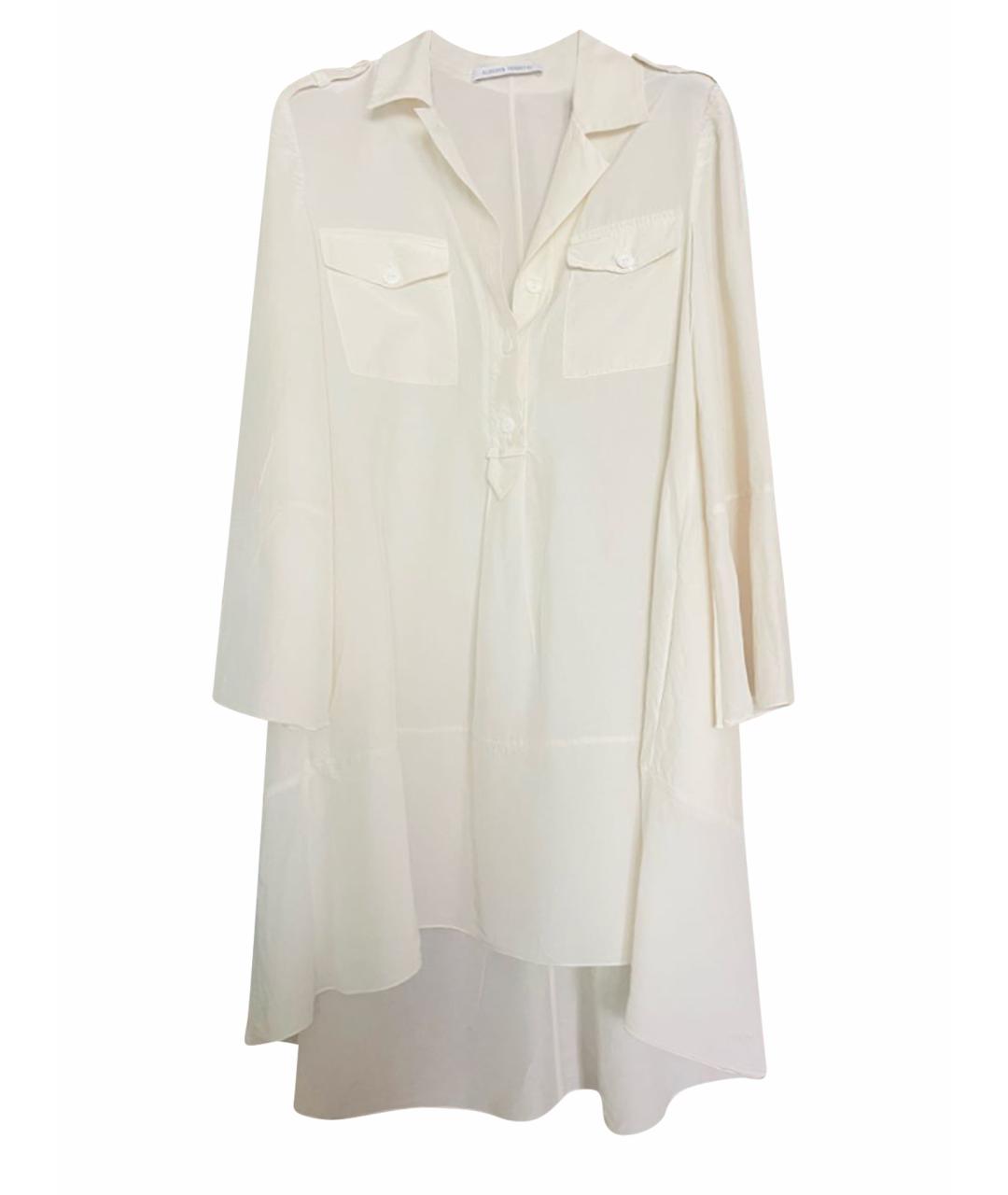 ALBERTA FERRETTI Белое шелковое коктейльное платье, фото 1