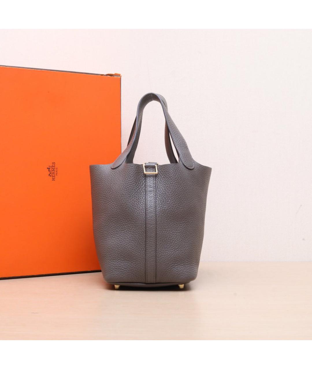 HERMES Серая кожаная сумка тоут, фото 2