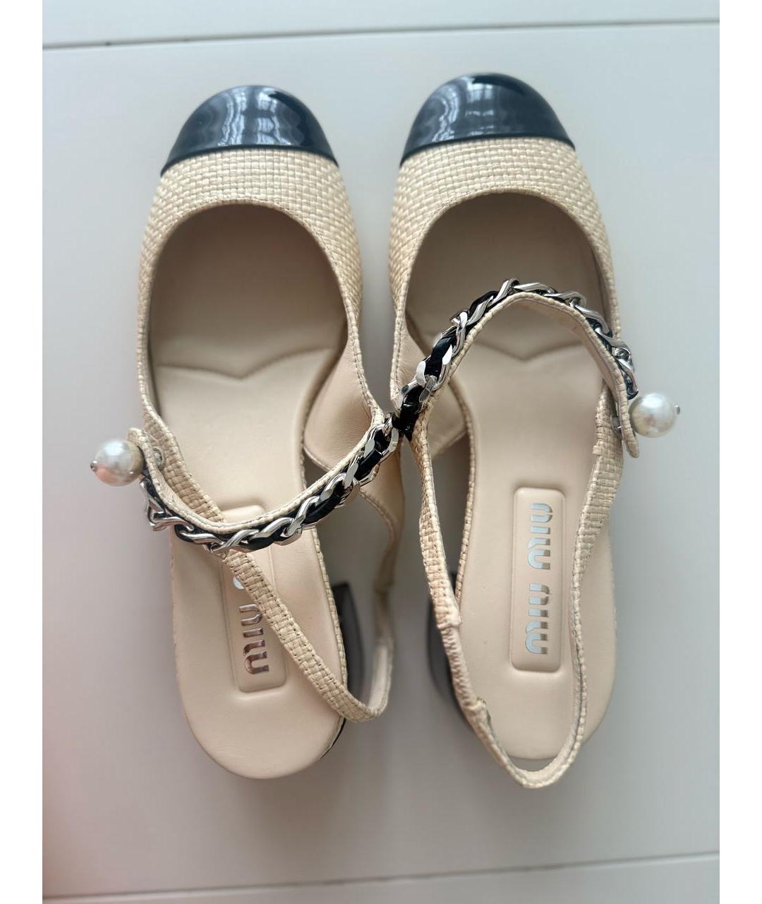 MIU MIU Бежевые кожаные туфли, фото 3
