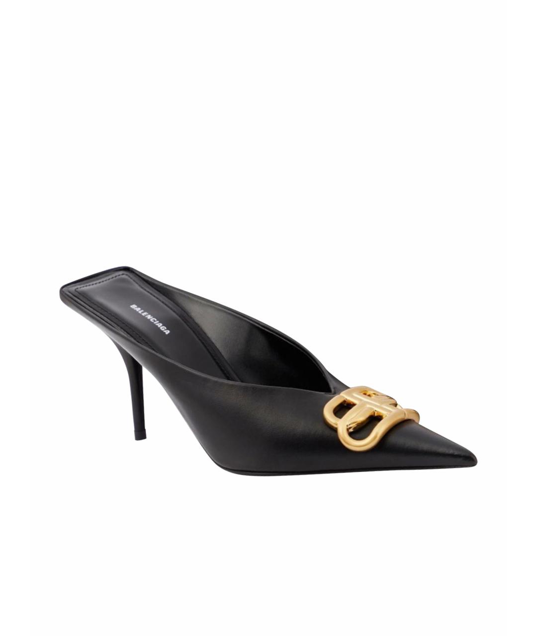 BALENCIAGA Черные кожаные мюли, фото 1