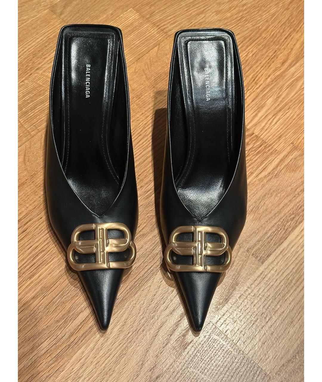 BALENCIAGA Черные кожаные мюли, фото 2