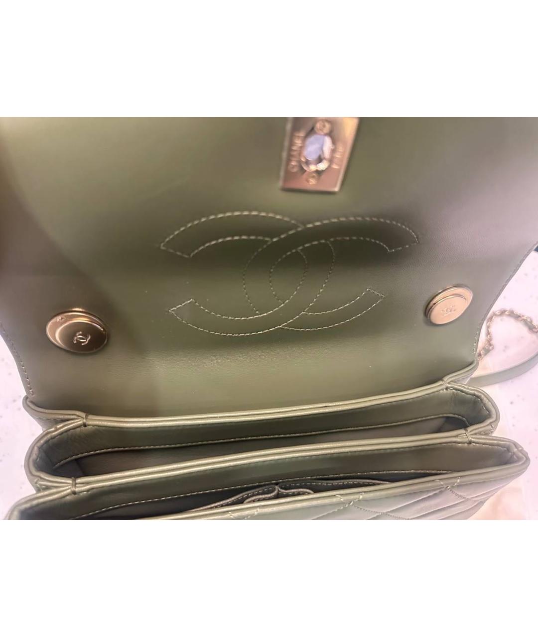 CHANEL Хаки кожаная сумка через плечо, фото 4