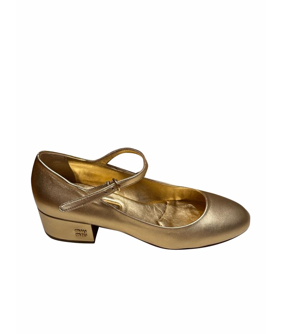 MIU MIU Золотые кожаные туфли, фото 1