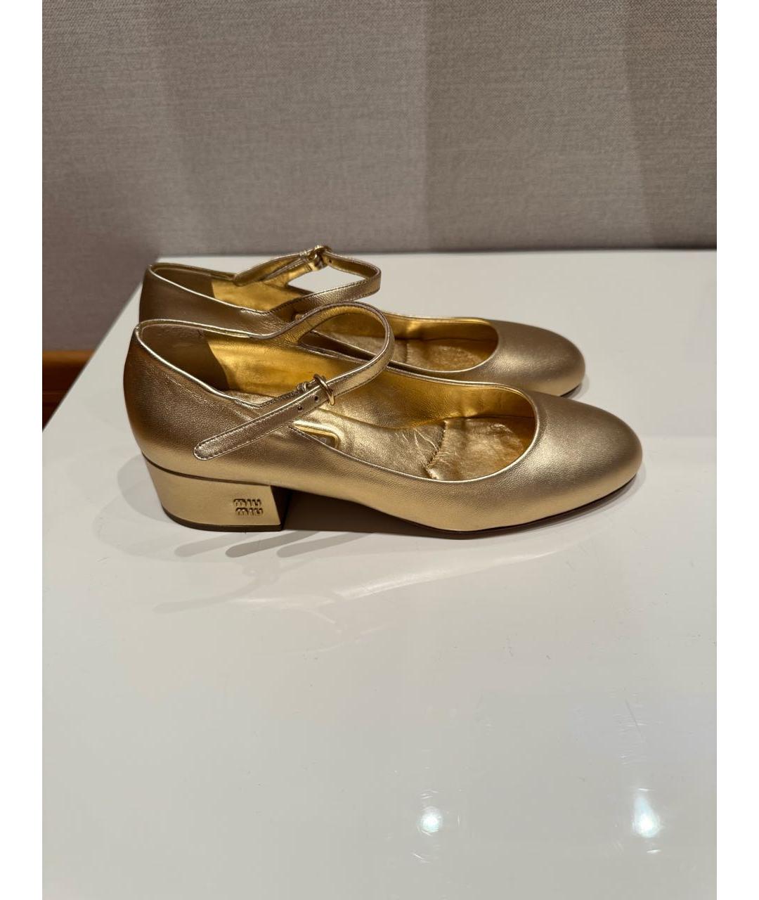 MIU MIU Золотые кожаные туфли, фото 7