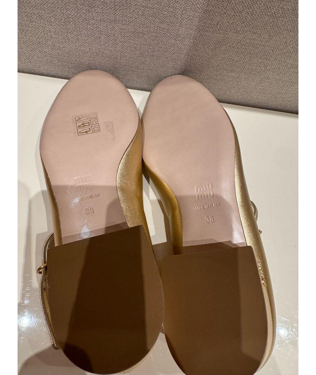MIU MIU Золотые кожаные туфли, фото 6