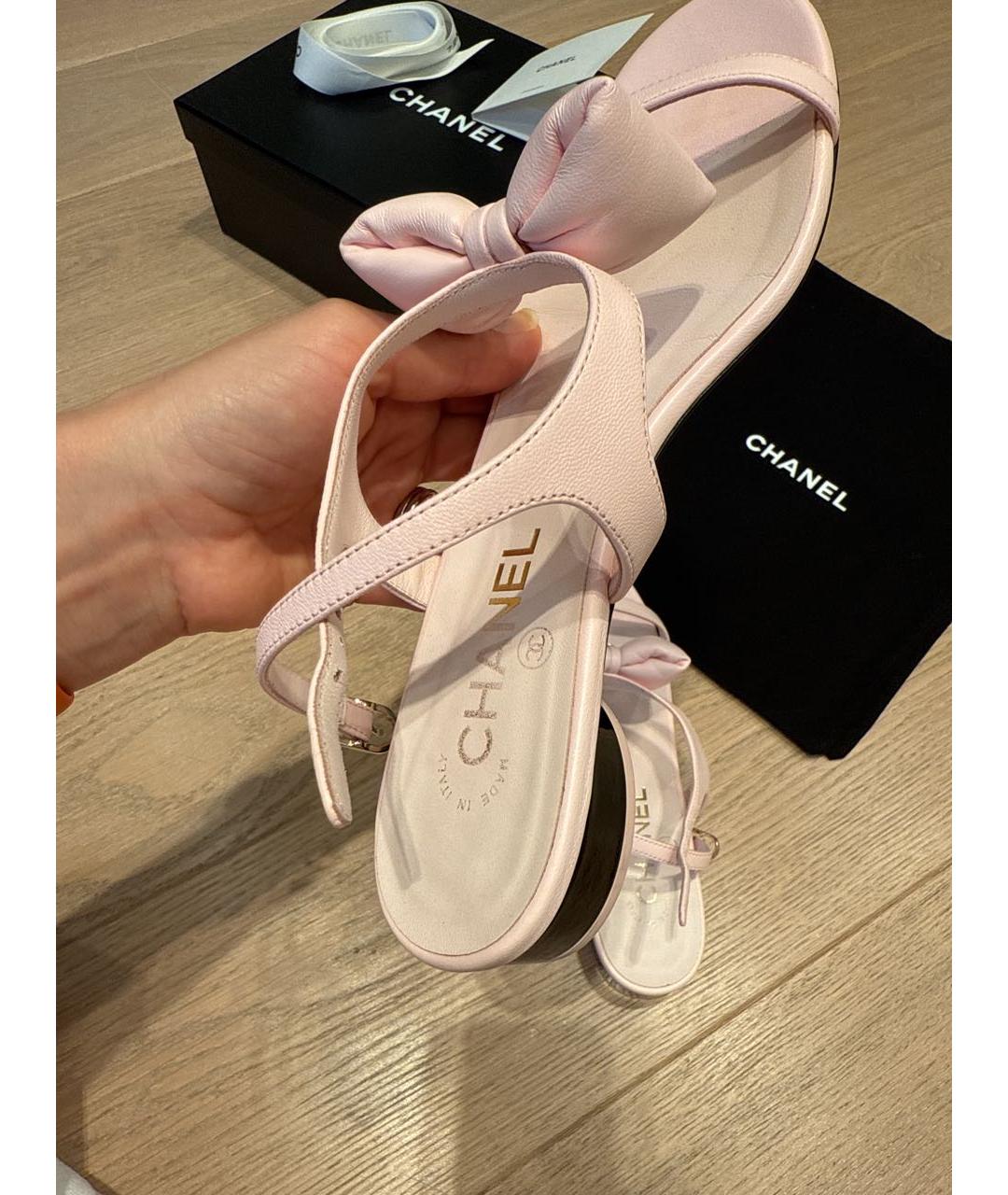CHANEL Розовые кожаные сандалии, фото 4