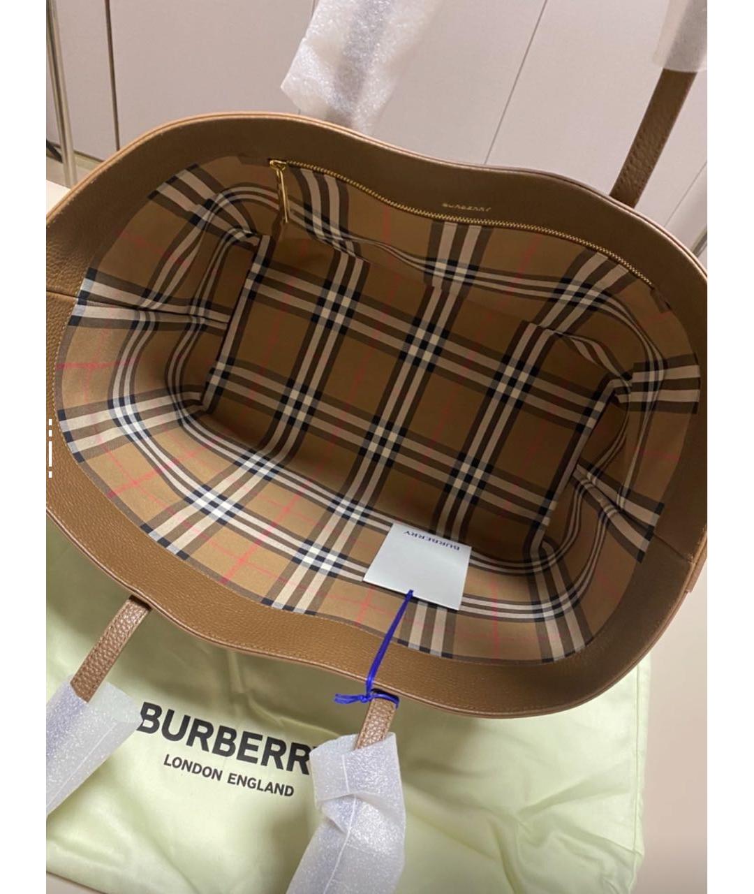 BURBERRY Коричневая кожаная сумка тоут, фото 3