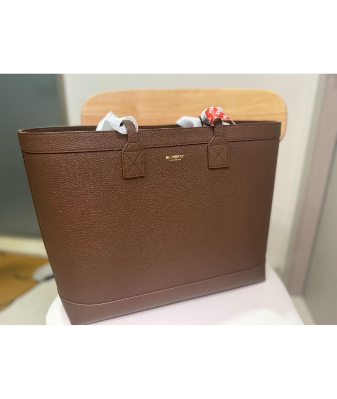 BURBERRY Коричневая кожаная сумка тоут, фото 5