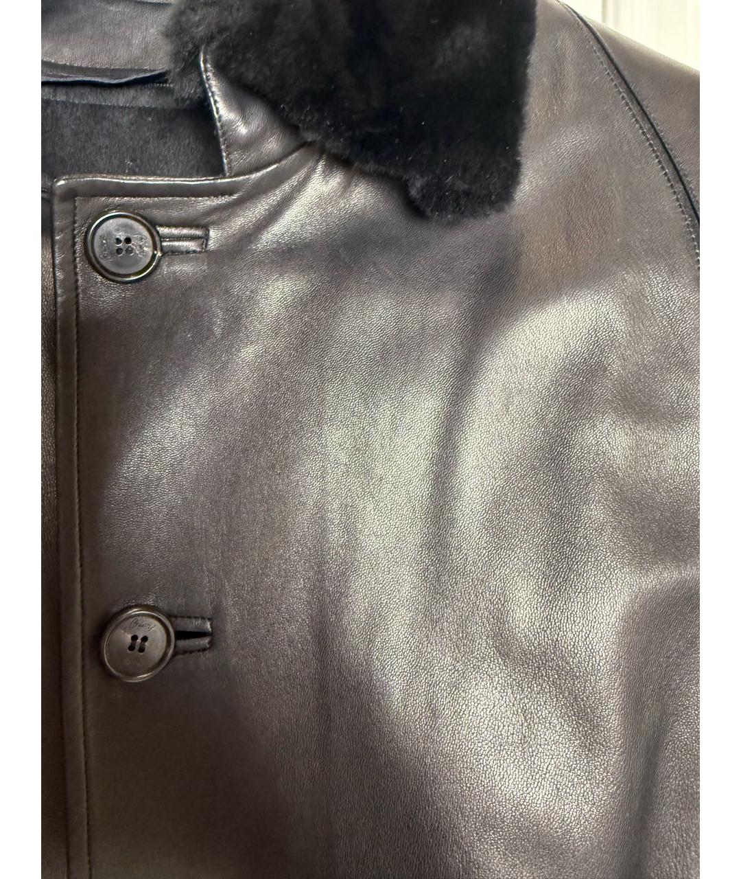 BRIONI Черное кожаное пальто, фото 4