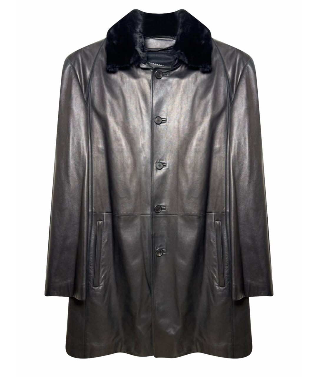 BRIONI Черное кожаное пальто, фото 1