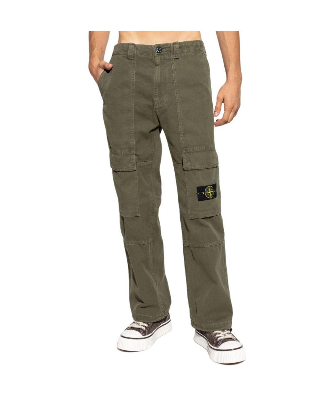 STONE ISLAND Зеленые хлопковые повседневные брюки, фото 4