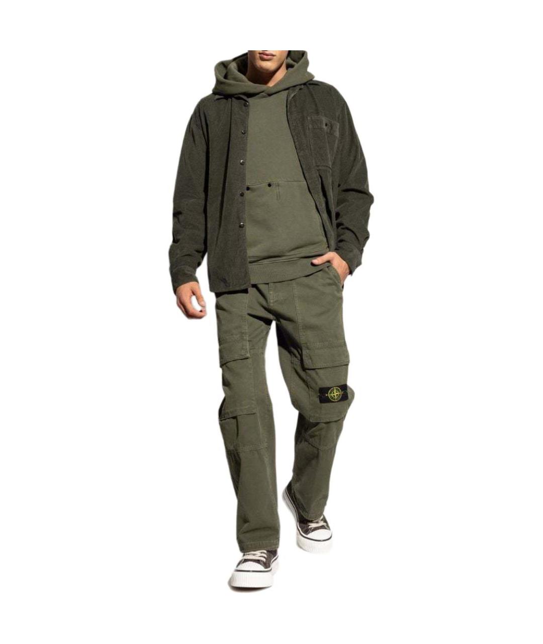 STONE ISLAND Зеленые хлопковые повседневные брюки, фото 3