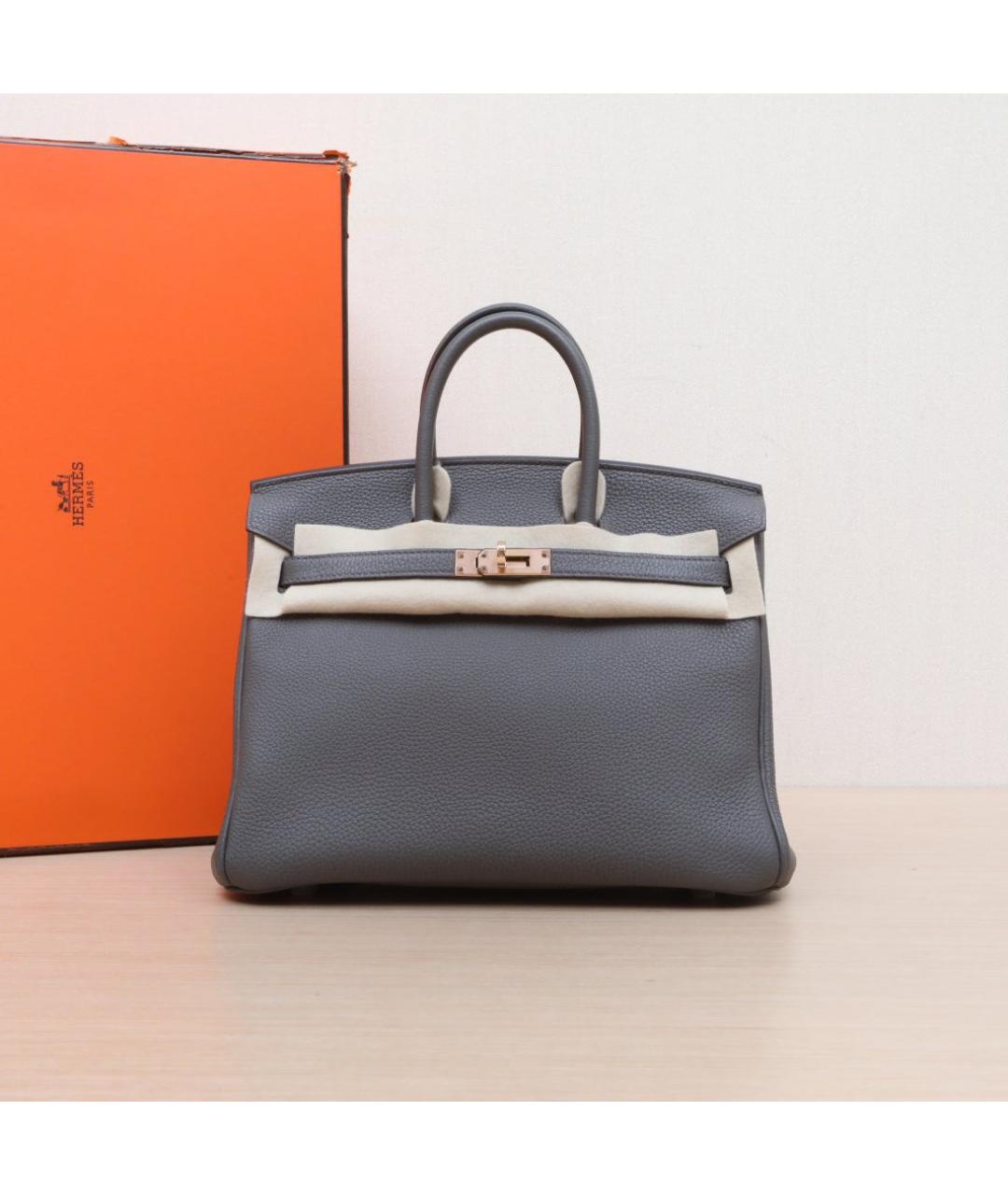 HERMES Серая кожаная сумка тоут, фото 2
