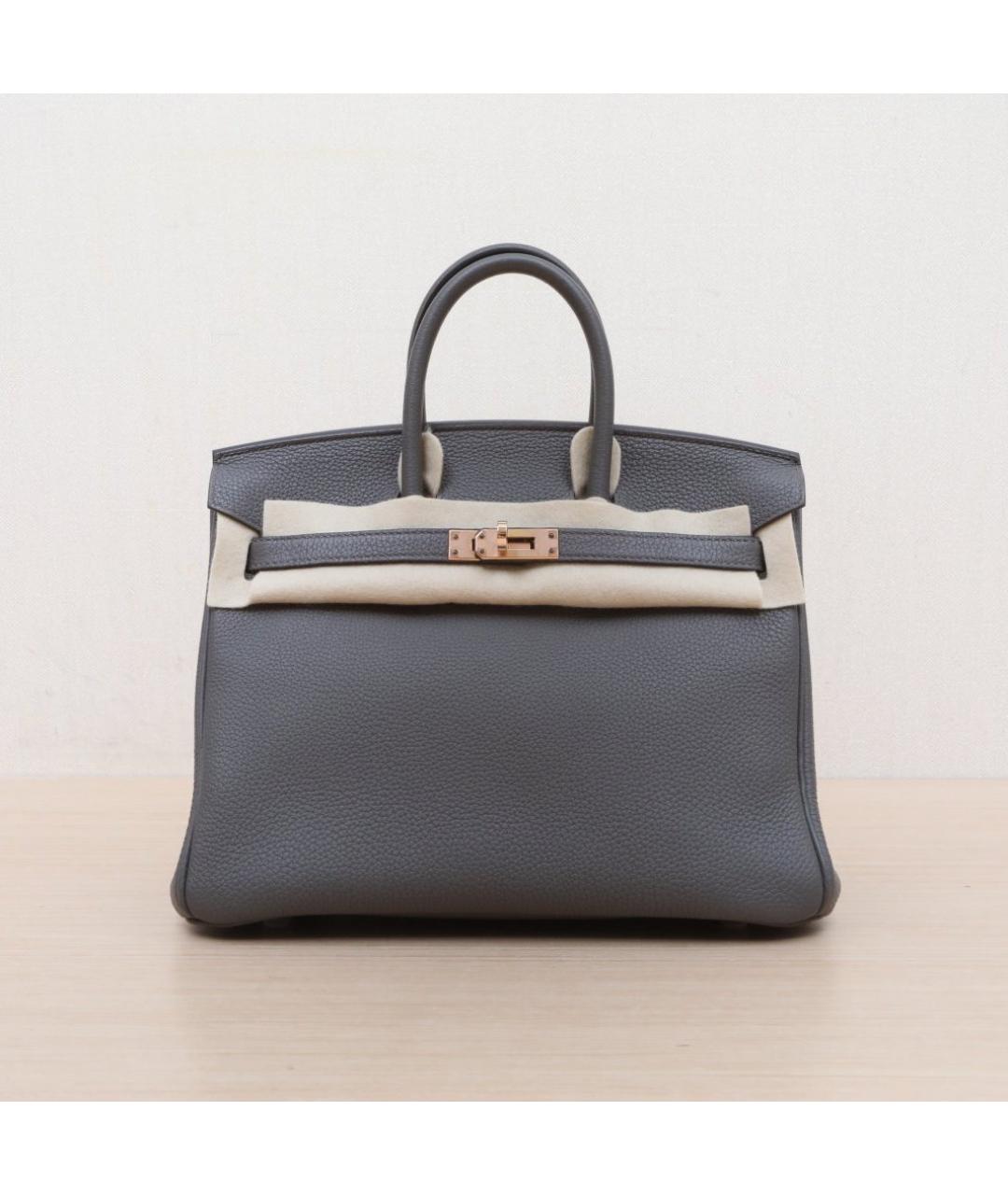 HERMES Серая кожаная сумка тоут, фото 3