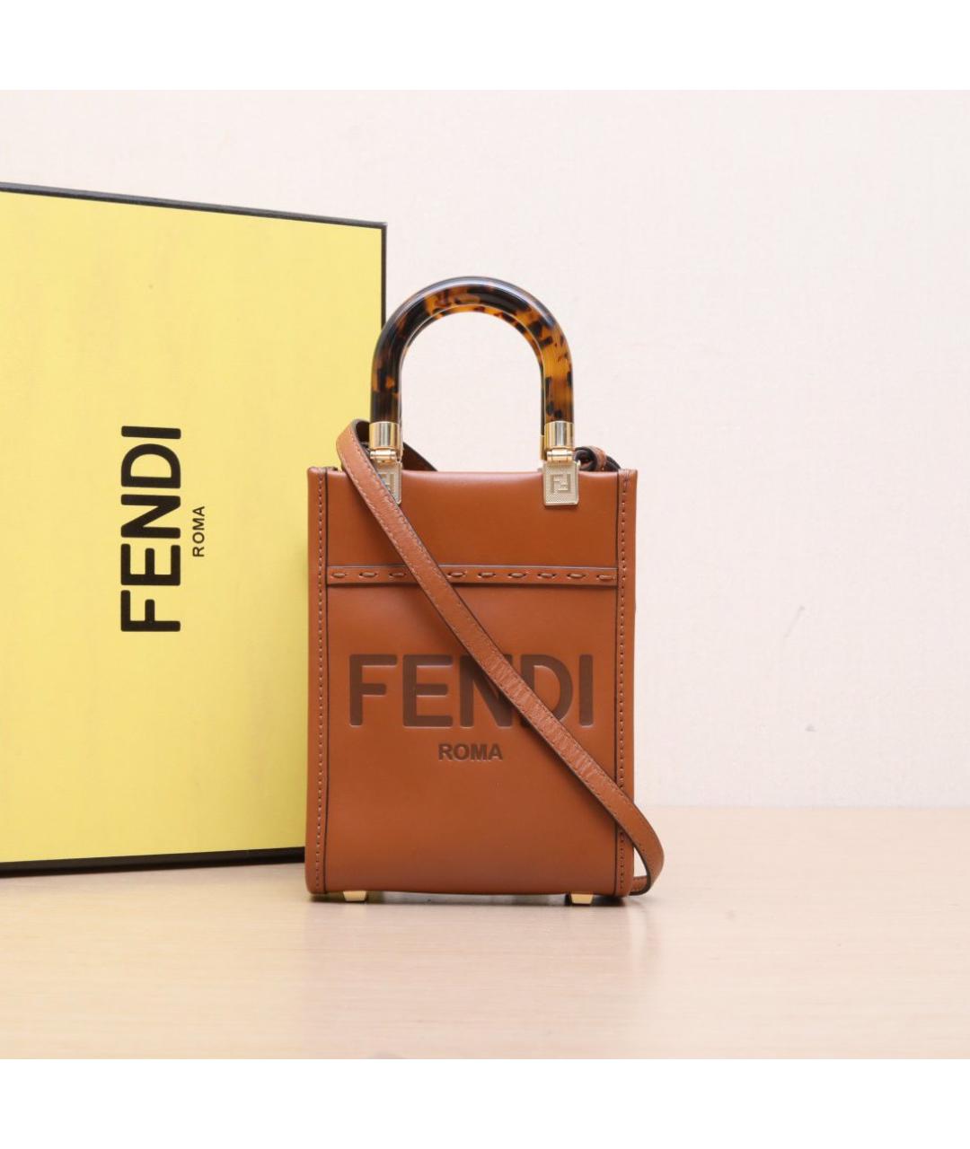 FENDI Коричневая кожаная сумка через плечо, фото 2