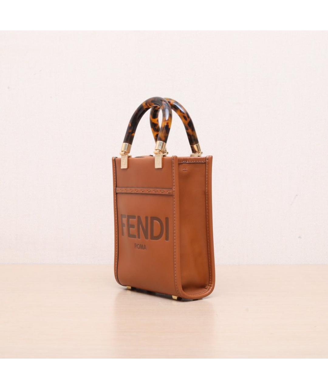 FENDI Коричневая кожаная сумка через плечо, фото 4