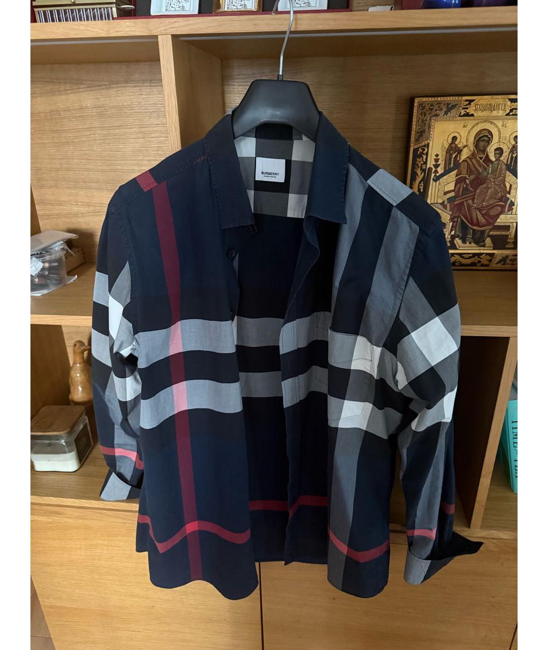BURBERRY Темно-синяя хлопко-лиоцелловая кэжуал рубашка, фото 5