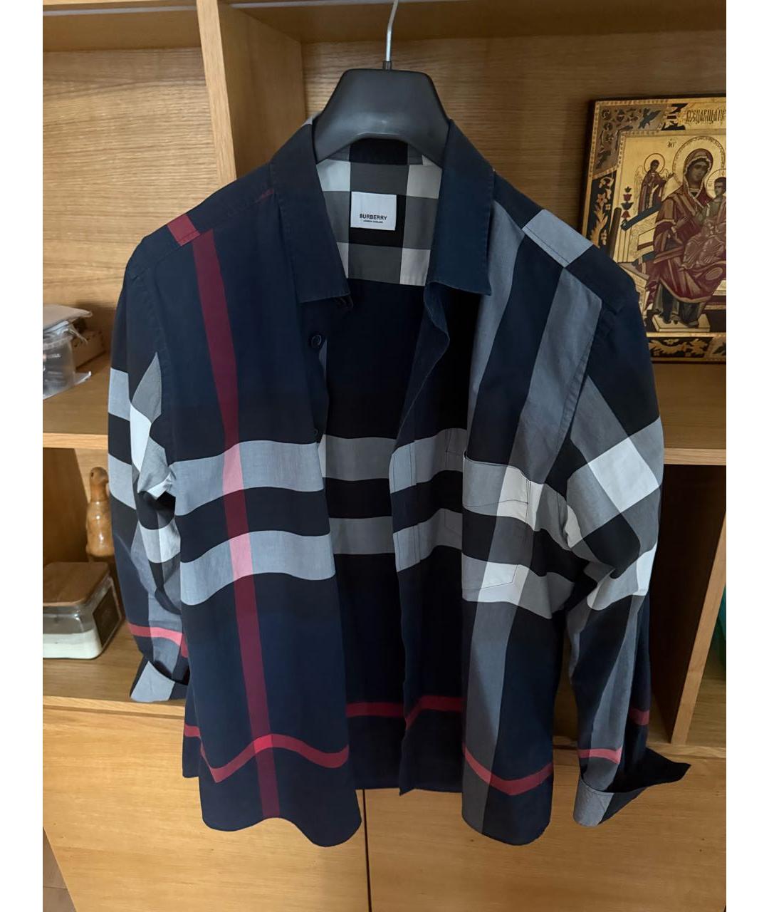 BURBERRY Темно-синяя хлопко-лиоцелловая кэжуал рубашка, фото 2
