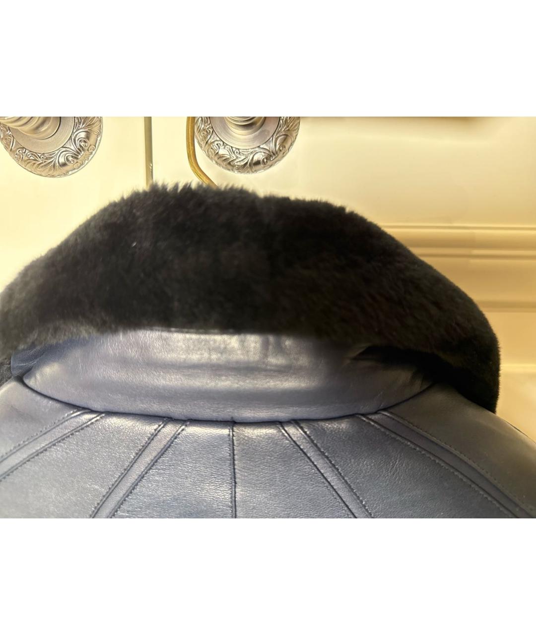 BRIONI Синее кожаное пальто, фото 3