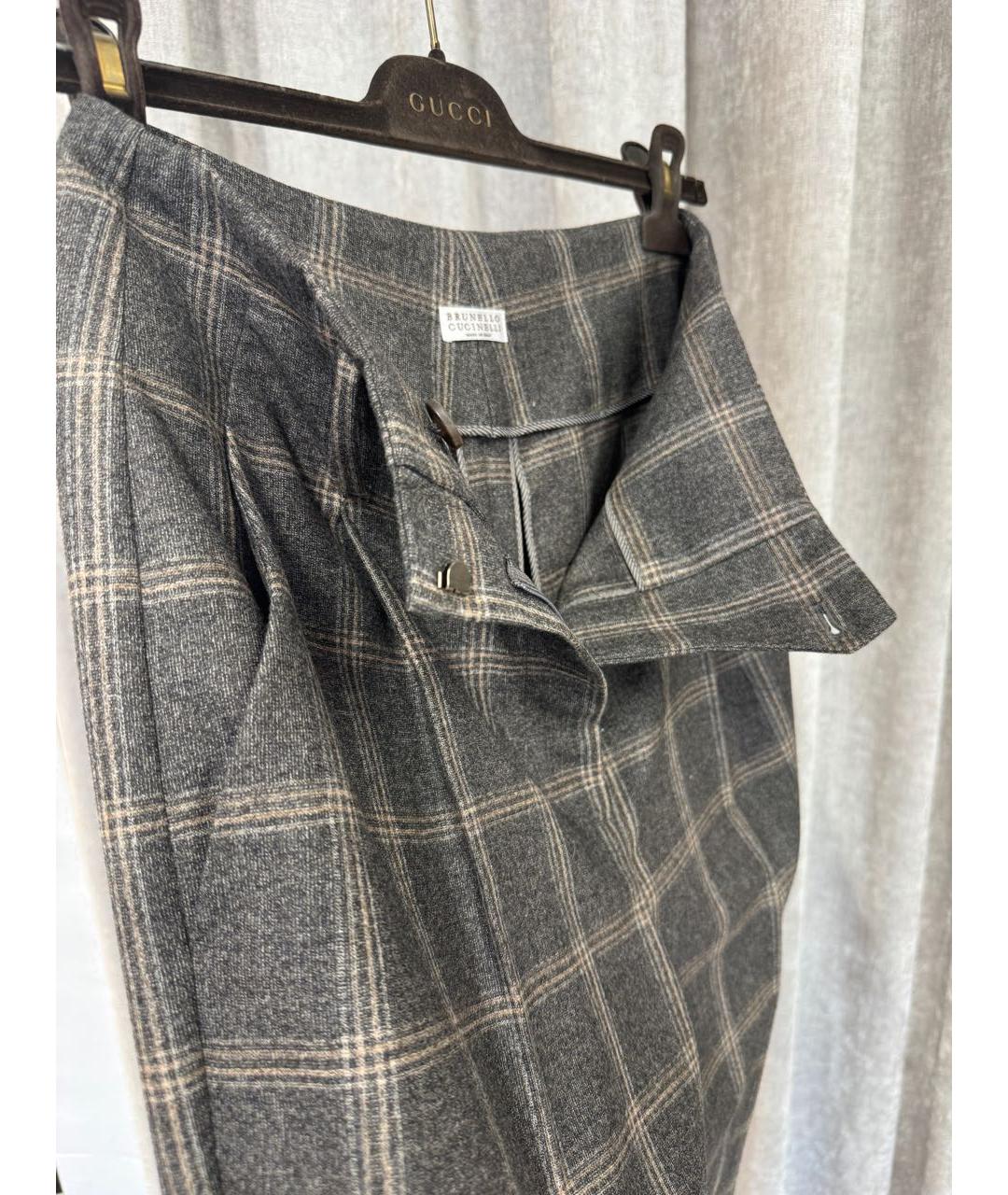 BRUNELLO CUCINELLI Серые шерстяные брюки широкие, фото 4