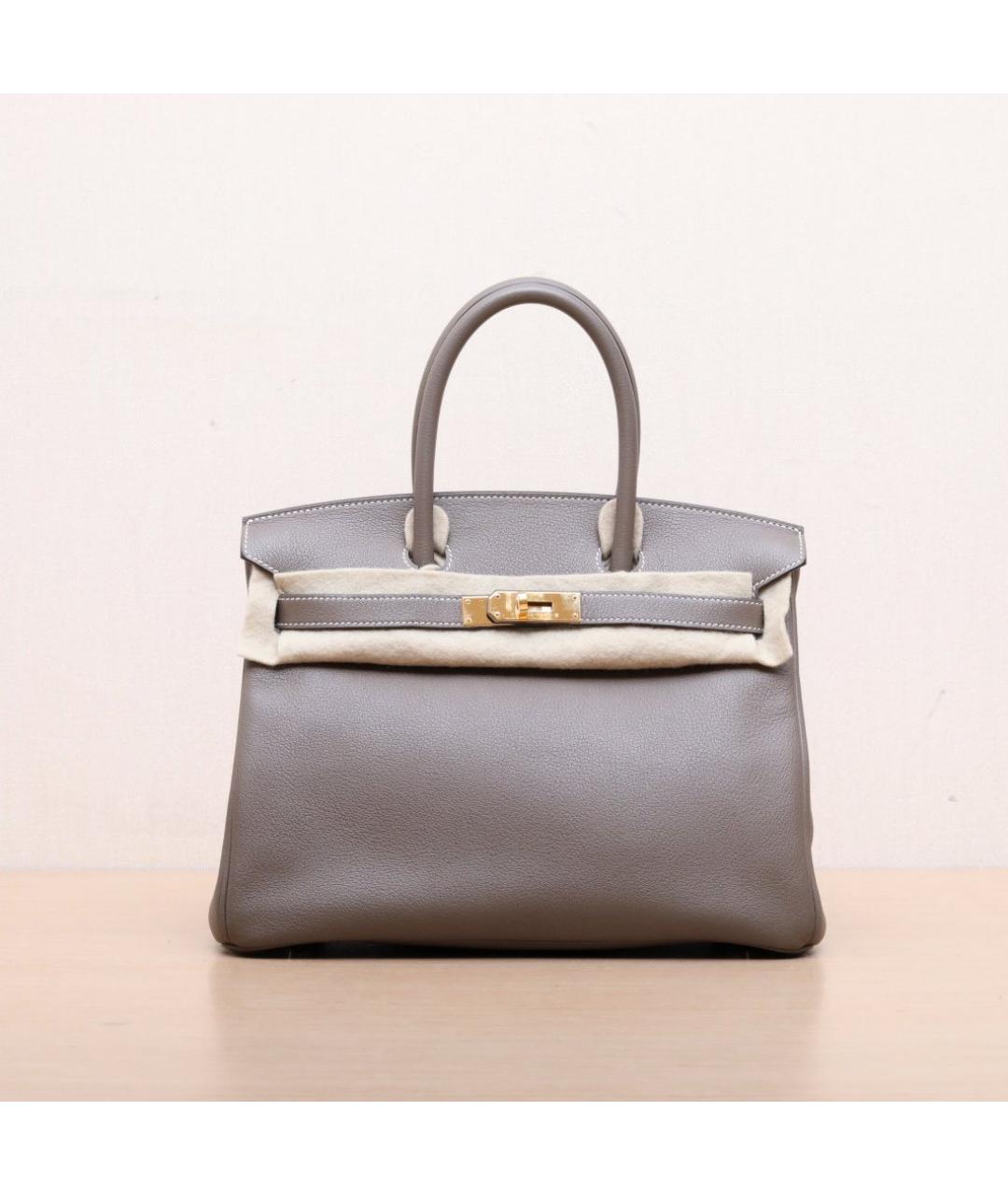 HERMES Серая кожаная сумка тоут, фото 3
