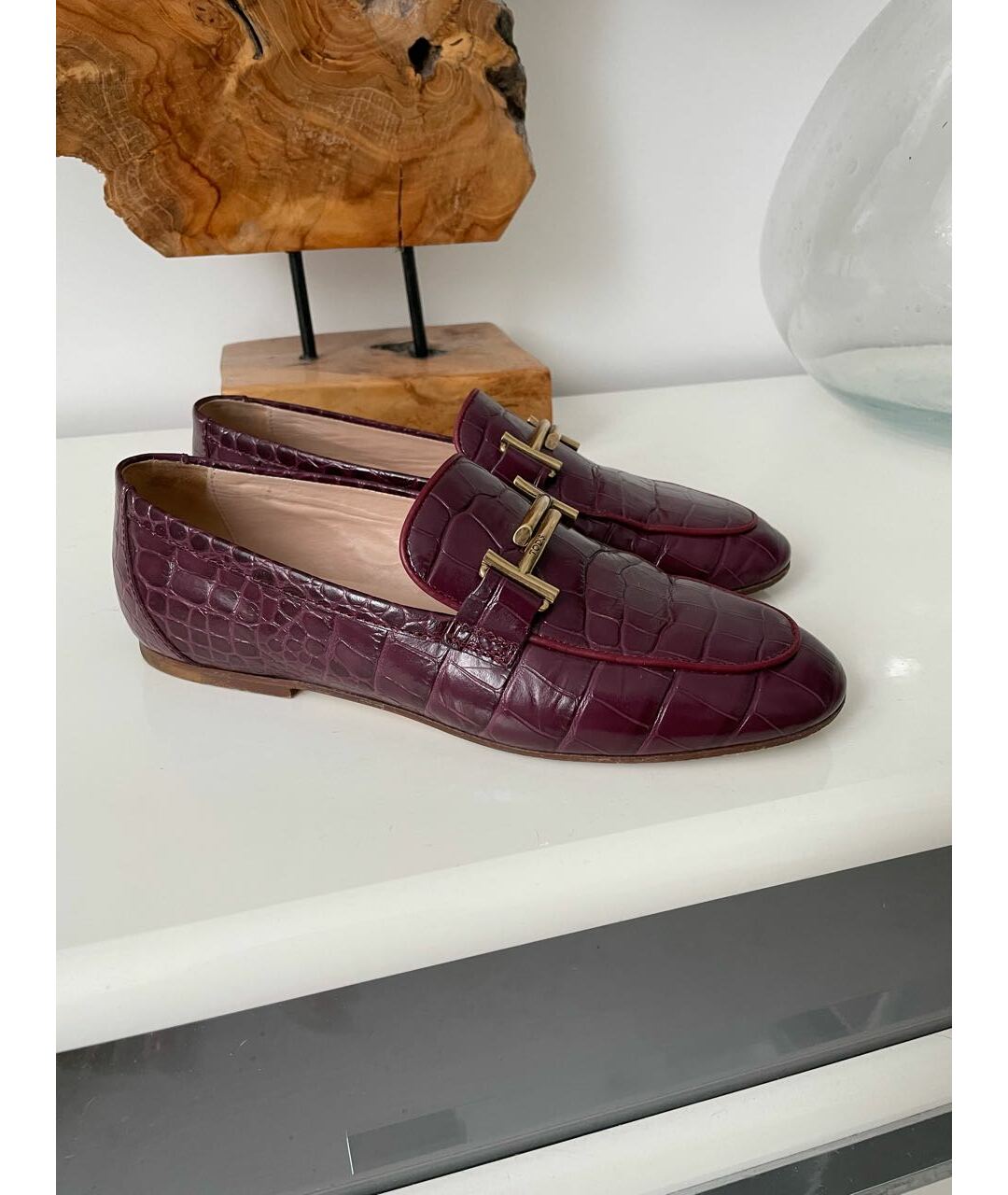 TOD'S Бордовые кожаные мокасины, фото 7