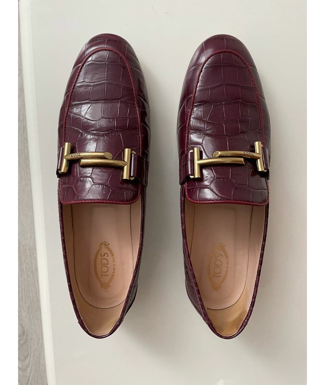 TOD'S Бордовые кожаные мокасины, фото 3